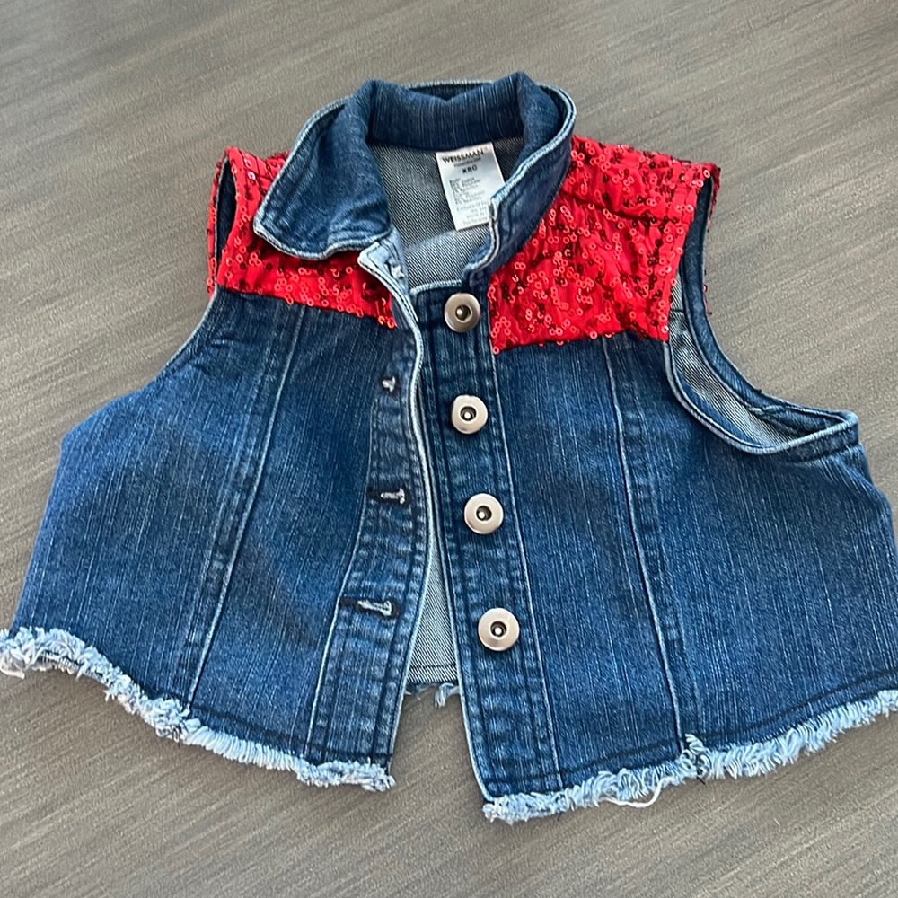 Red sequin jean vest